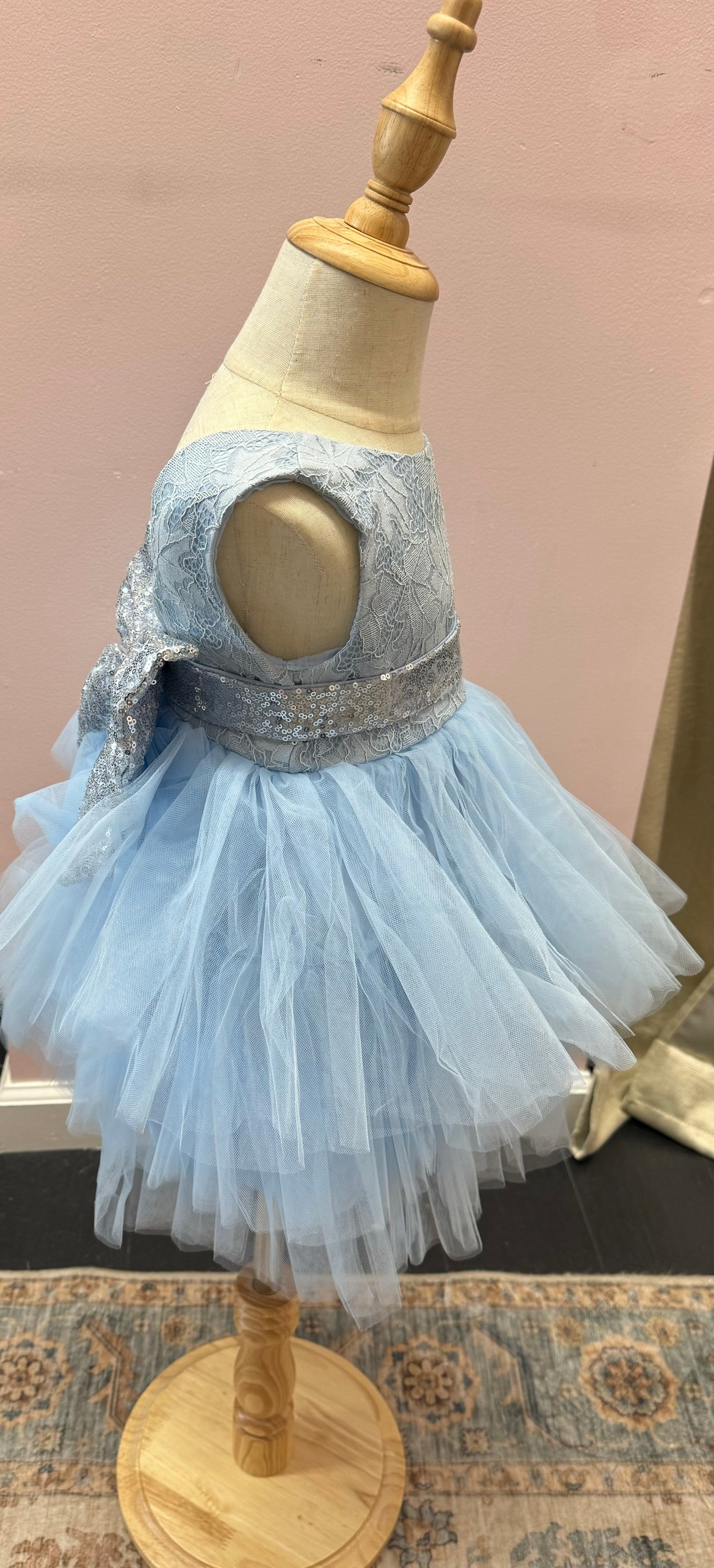 Blue girls dress with bow