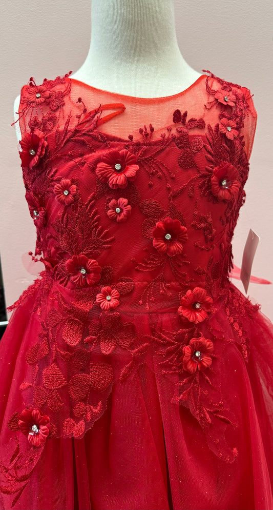 Red flower girls dress