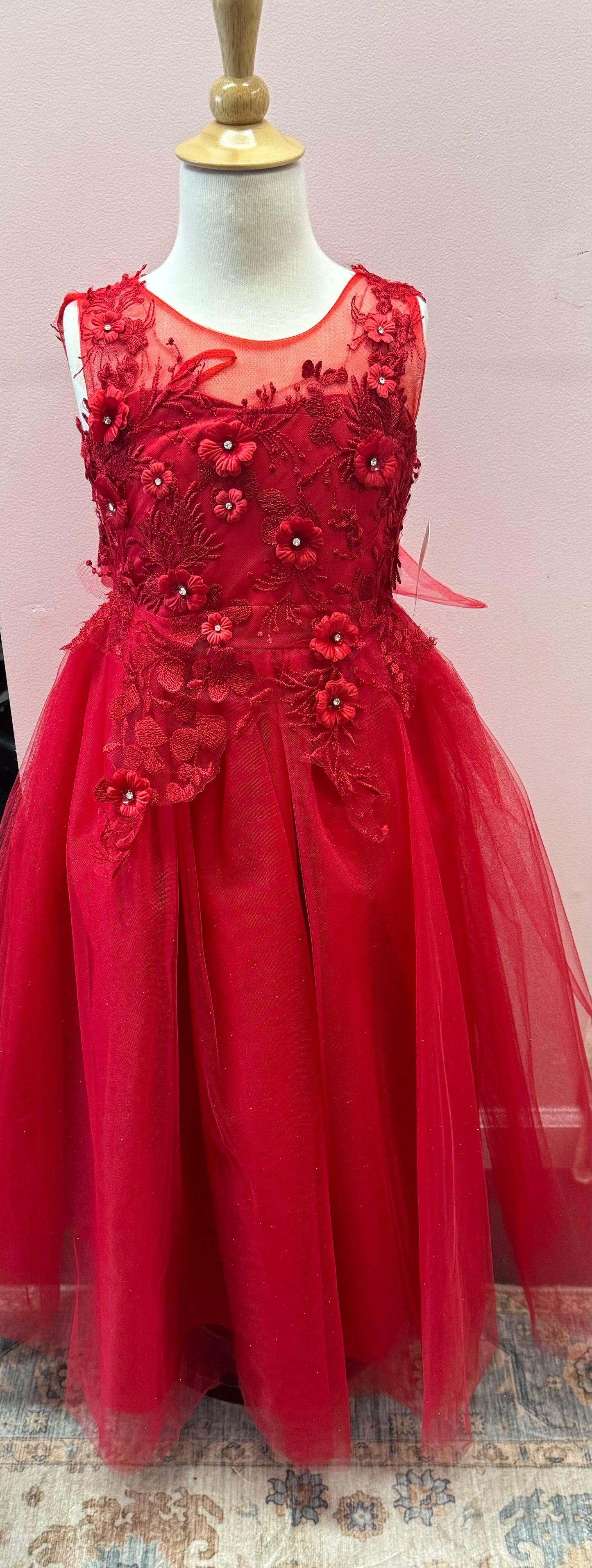 Red flower girls dress