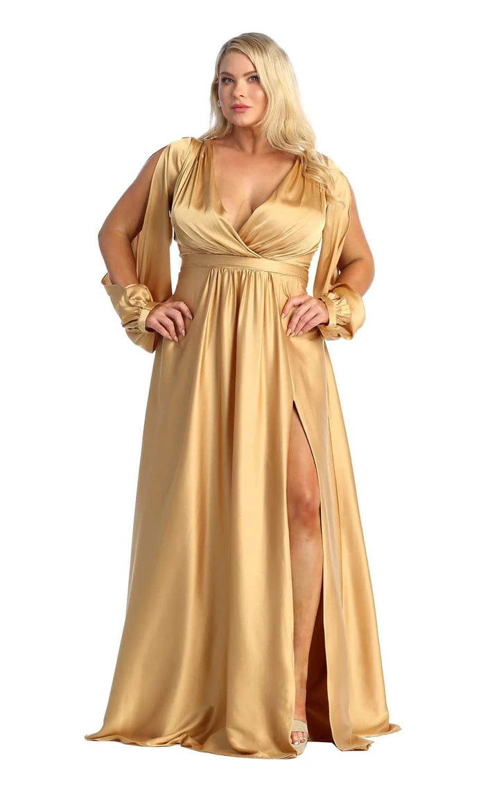 MQ1857 Long sleeve split satin dress