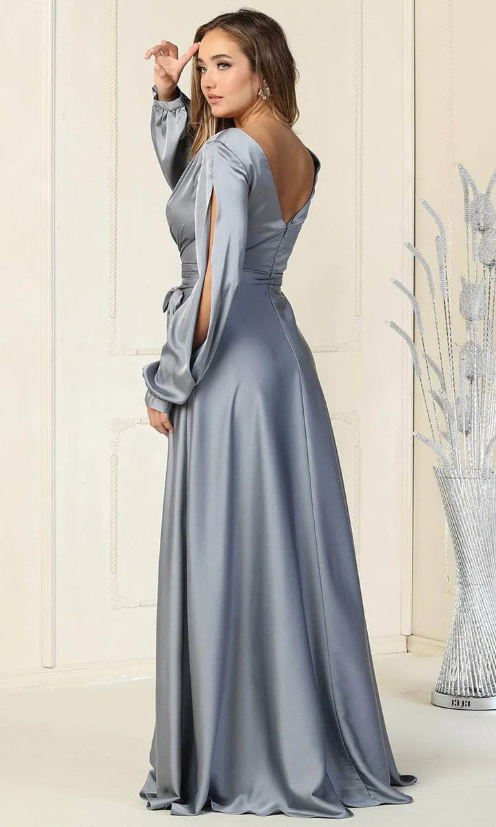 MQ1857 Long sleeve split satin dress