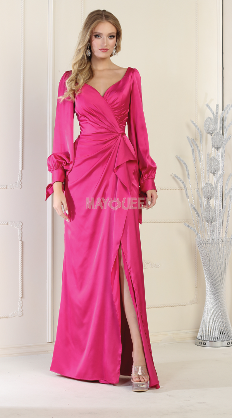 MQ1974 Long sleeve ruched evening gown